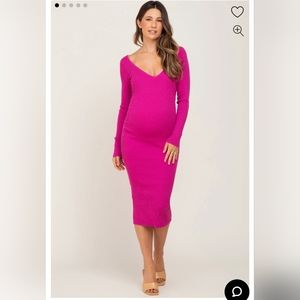 Pink blush maternity fuschia knit ribbed maternity dress size small